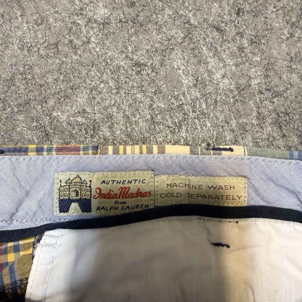 Vintage 90s Polo Ralph Lauren Indian Madras Shorts Size 38 Patchwork Plaid Prep - Picture 2 of 8